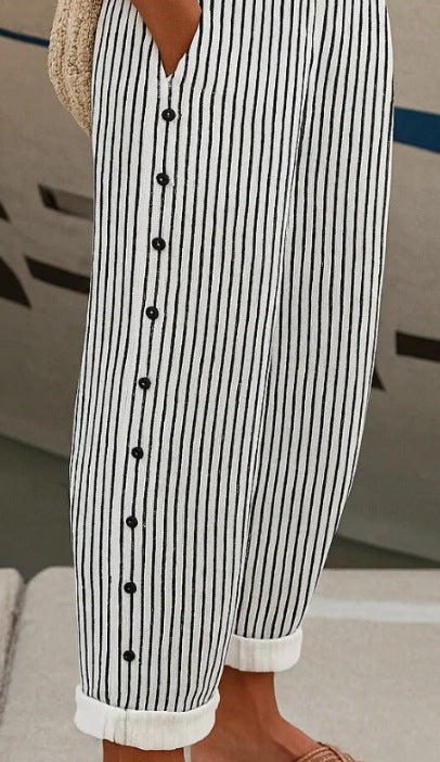 Wide Leg Striped Trousers – Women's Relaxed Fit Lightweight Pants