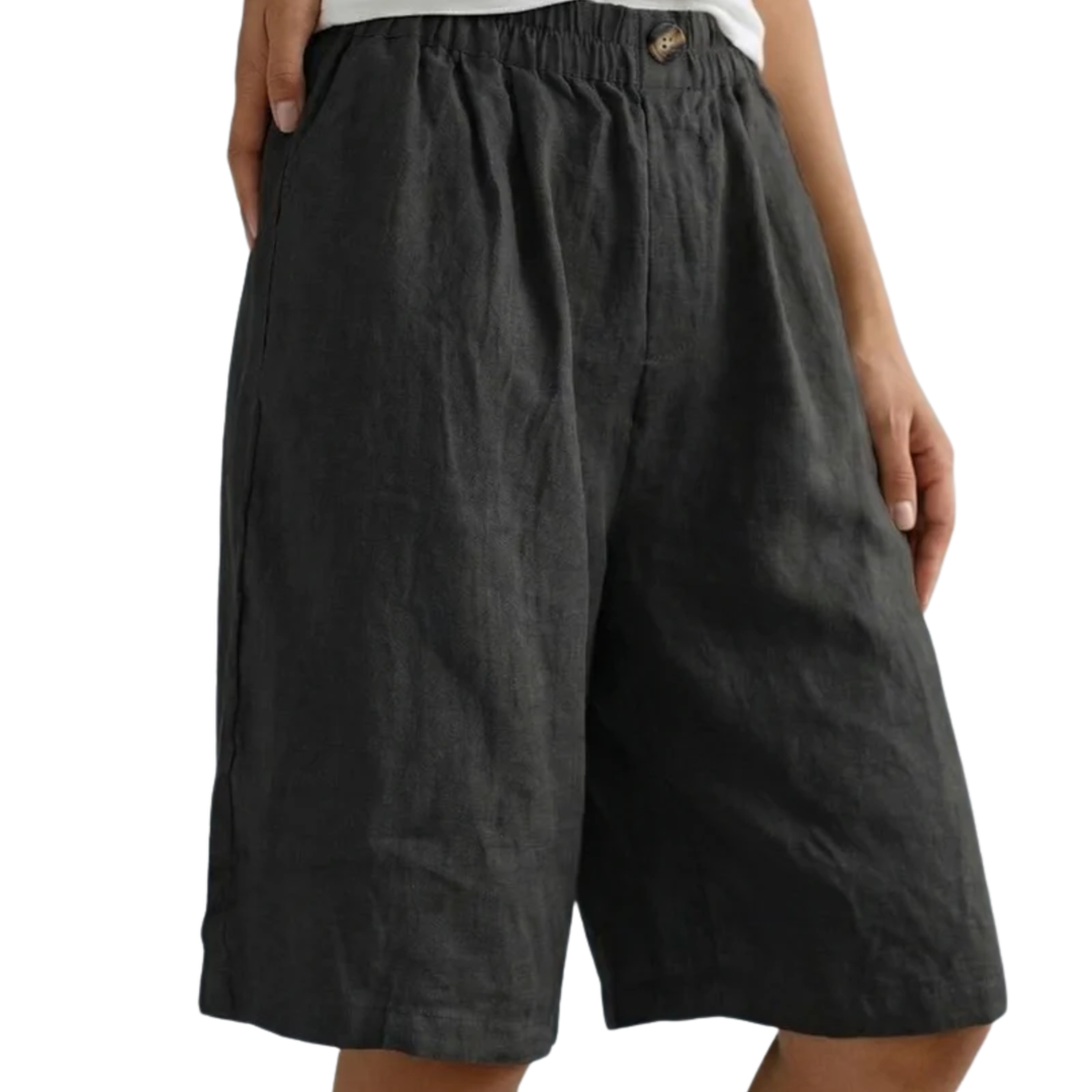 Linen Bermuda Shorts for Women – High Waist Elastic Lightweight