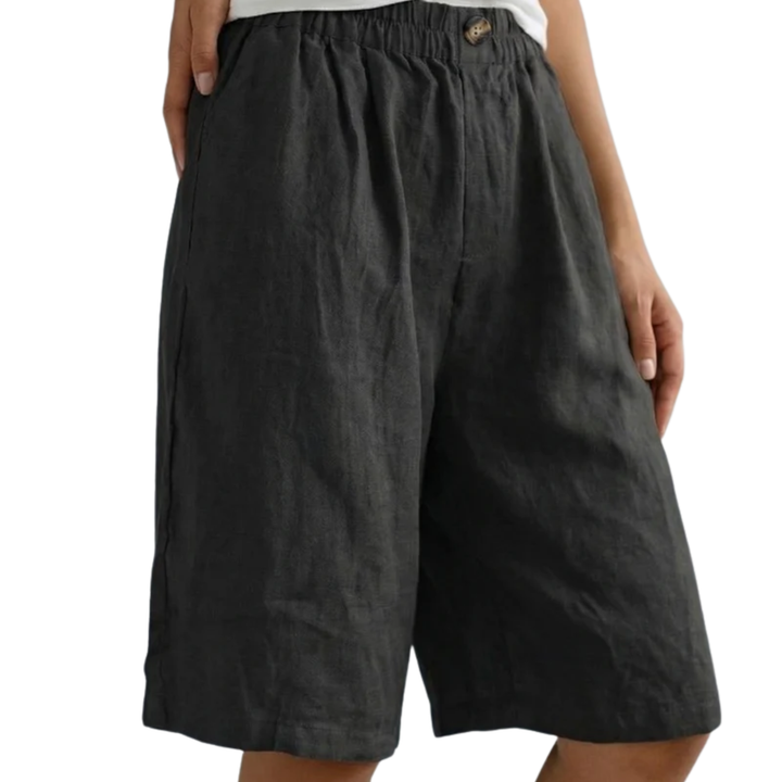Linen Bermuda Shorts for Women – High Waist Elastic Lightweight