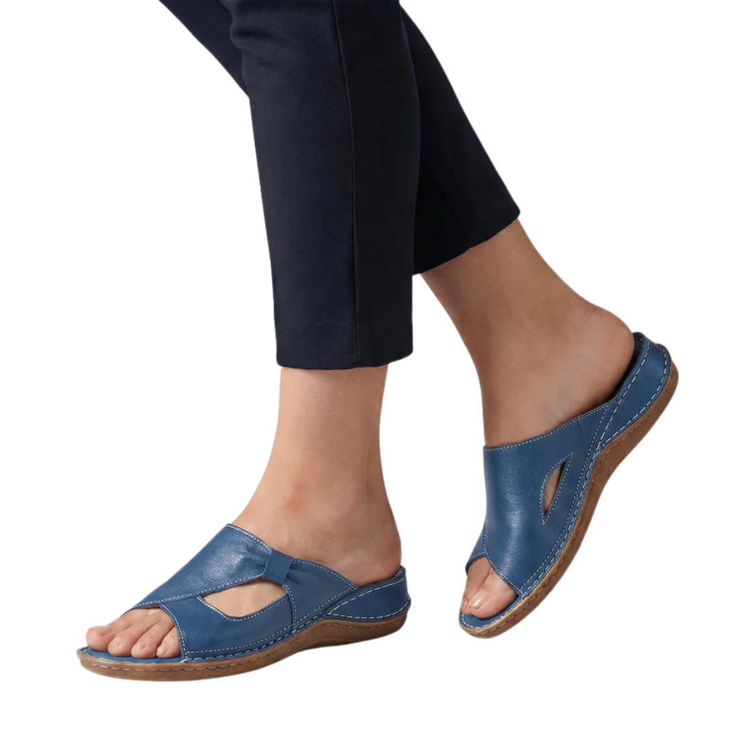 Women's Flat Sandals – Open-Toe Cutout Strap Slip-On Mule