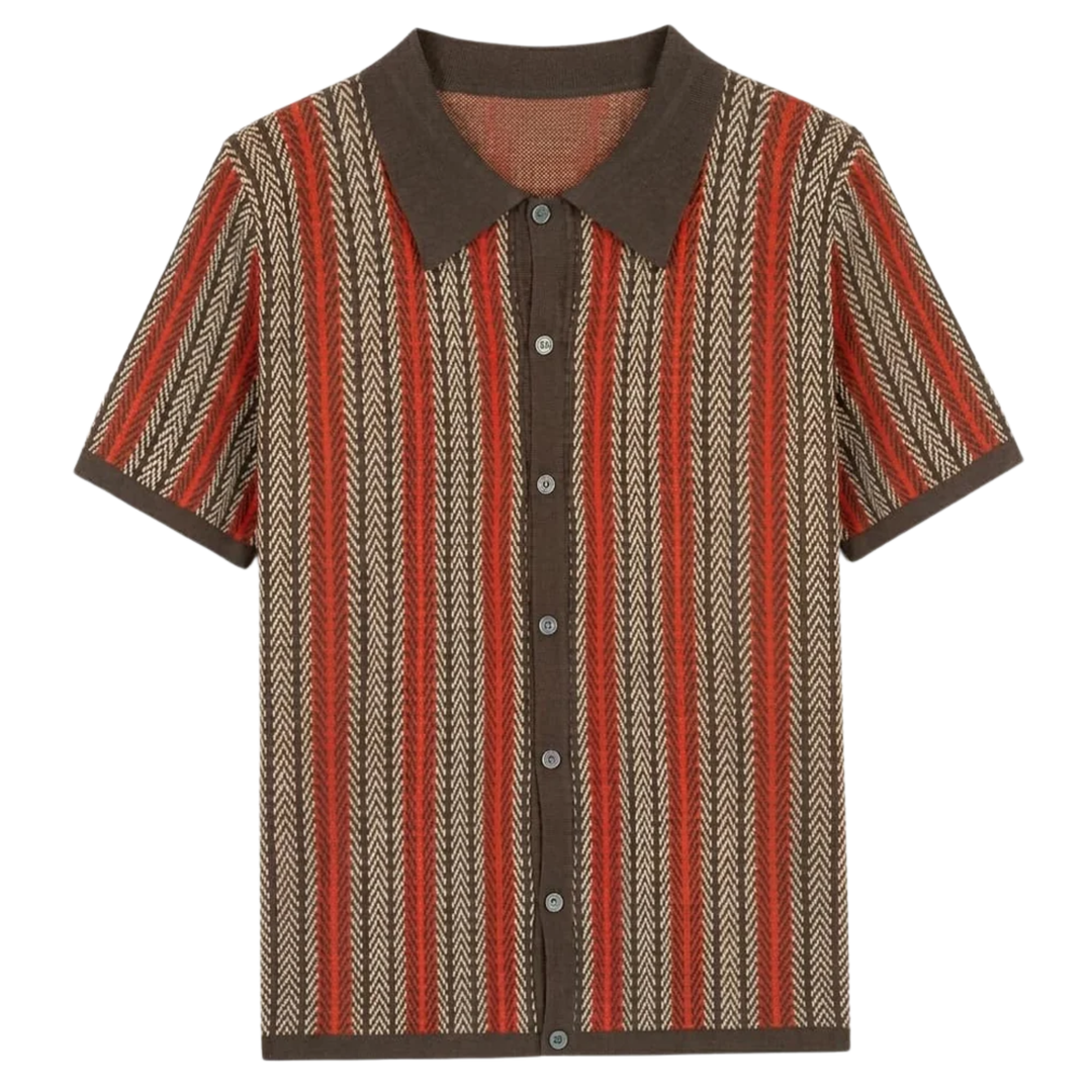 Men's Striped Knit Polo – Full-Button Resort Fit