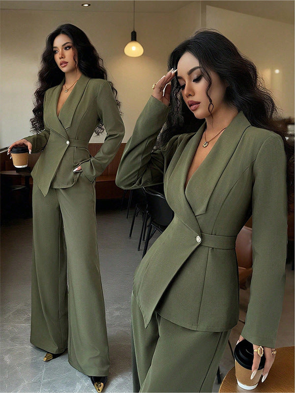 Women's V-Neck Long Sleeve Top & Wide Leg Trouser Set