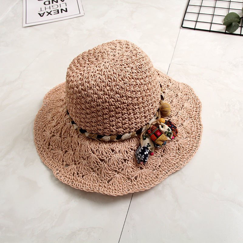 Crochet Straw Sun Hat – Scalloped Hollow Brim for Women