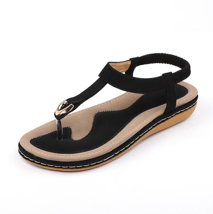 Women's Arch Support Flat Sandals Adjustable T-Strap – Massaging Footbed