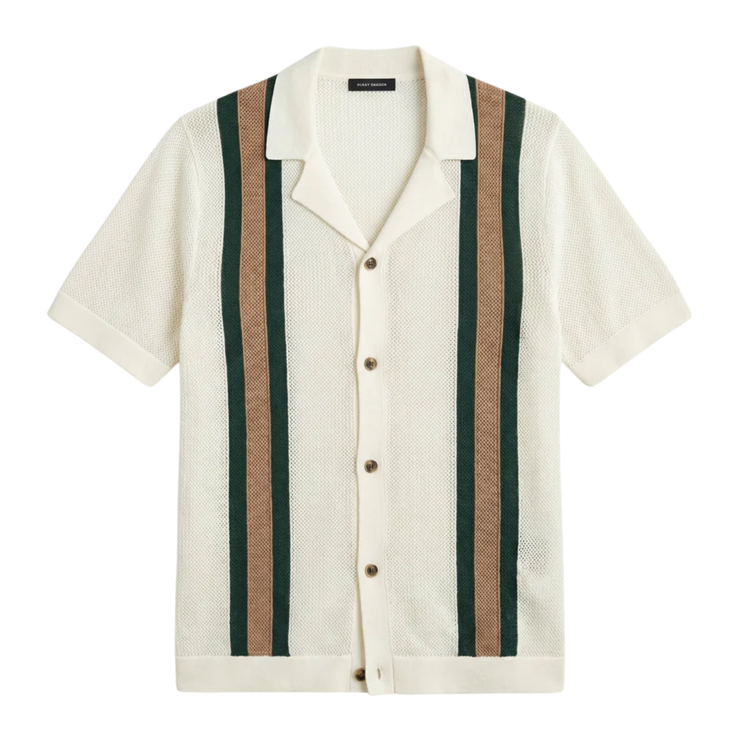 Men's Knit Polo – Vertical Stripe Vintage Coastal Design