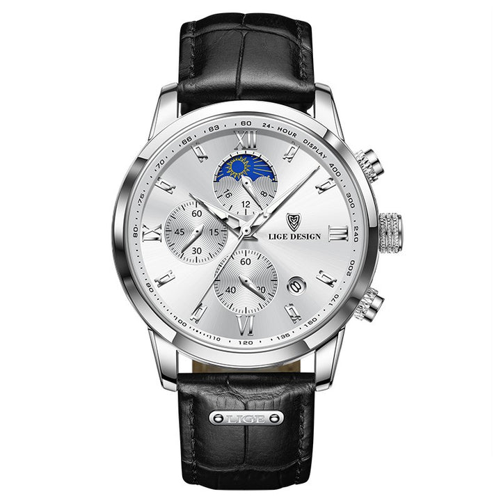 Men's Classic Leather-Look Strap Watch – Multifunction Dial