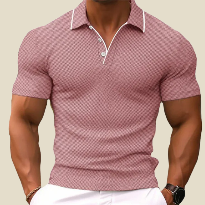 Men's Waffle Knit Polo Shirt Slim Fit – Contrast Collar Short Sleeve