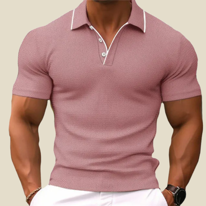 Men's Waffle Knit Polo Shirt Slim Fit – Contrast Collar Short Sleeve