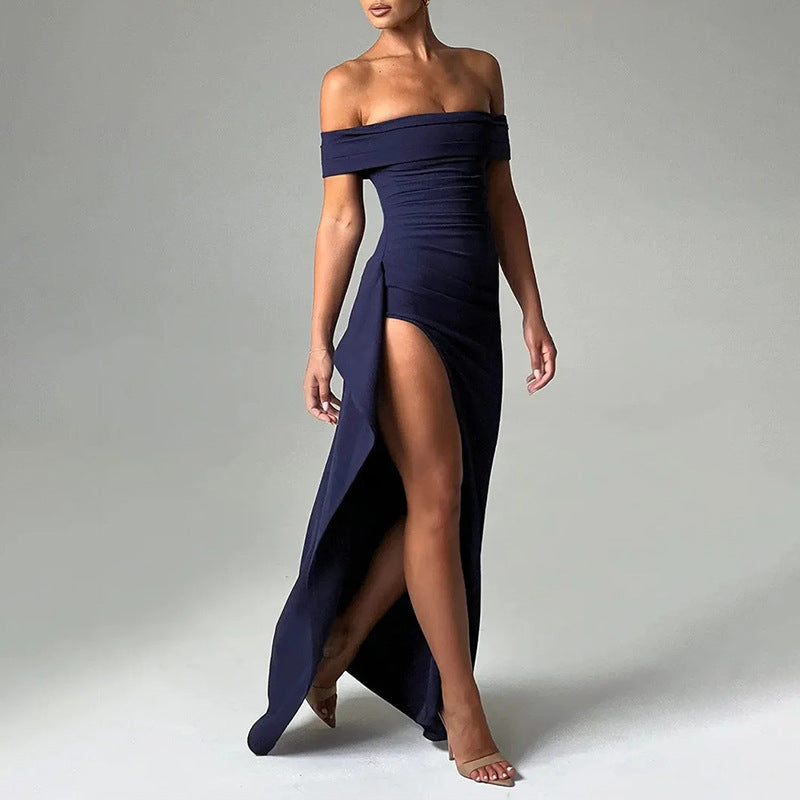 Off Shoulder Maxi Dress – Formal Evening Gown with Elegant Slit