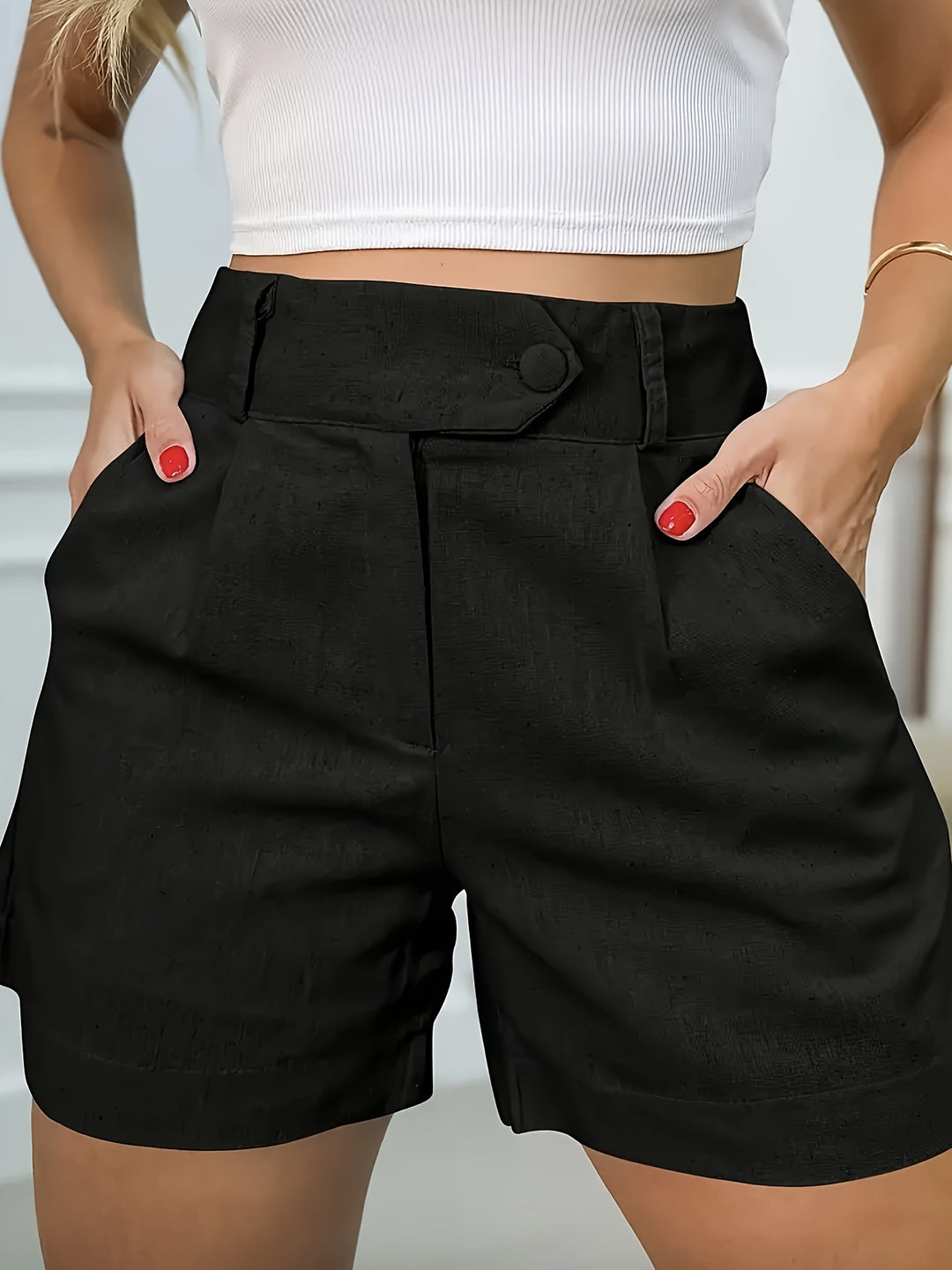 High Waist Linen-Look Shorts – Women's Pleated Summer Cut