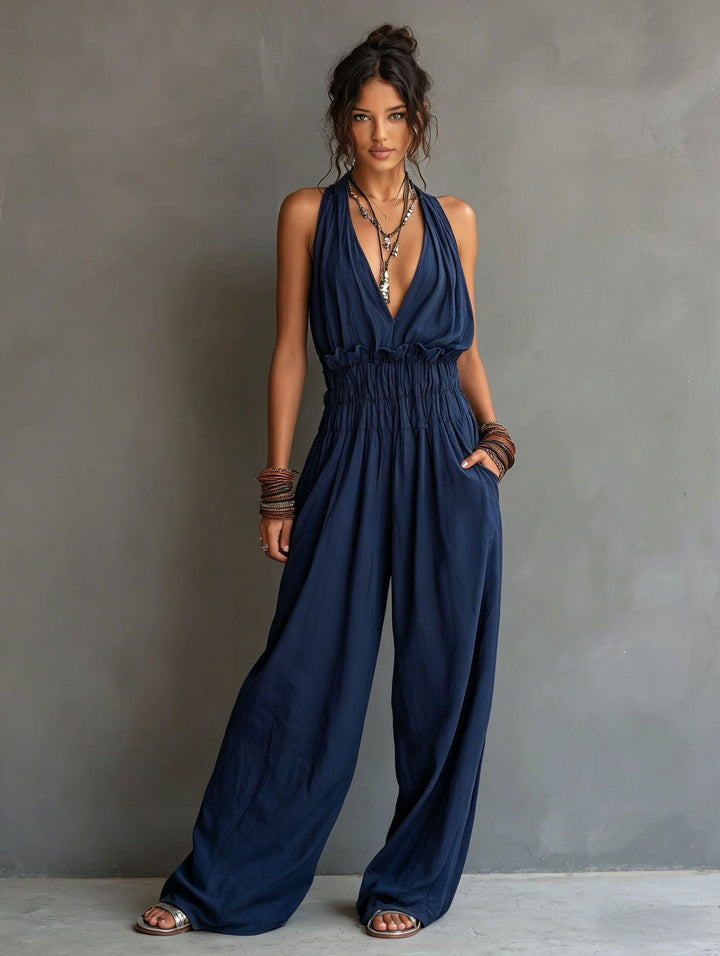 V-Neck Sleeveless Jumpsuit Women – Waist-Cinching Adjustable Straps