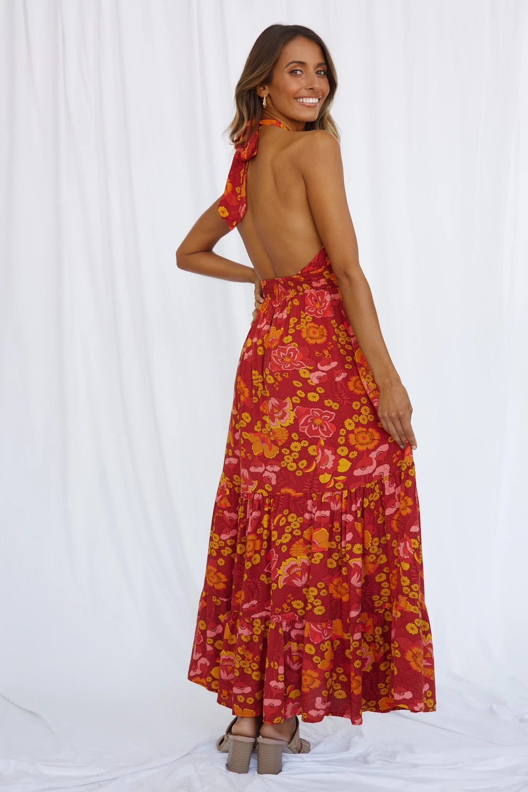 Halter Mini Dress – Lace-Up Print Split Vacation Style