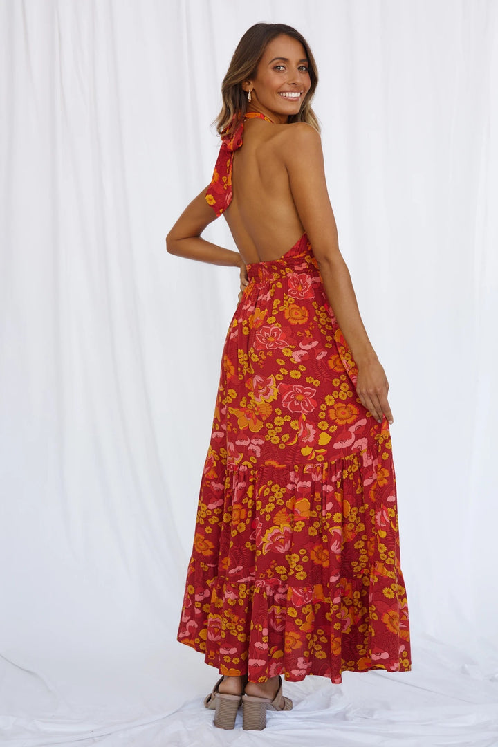Halter Mini Dress – Lace-Up Print Split Vacation Style