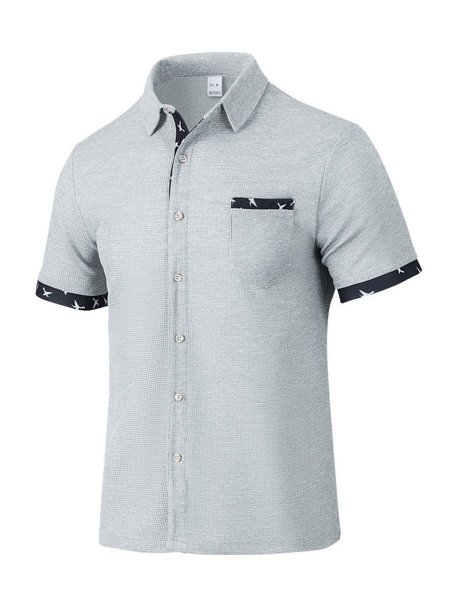 Men's Short Sleeve Summer Shirt – Plaid Trim Detail