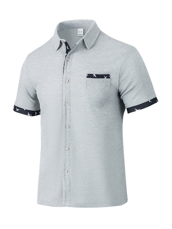 Men's Short Sleeve Summer Shirt – Plaid Trim Detail