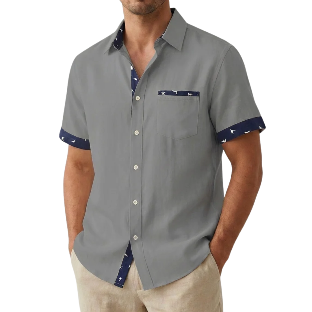 Men's Short Sleeve Button-Down Shirt – Relaxed Fit Bird Print Border