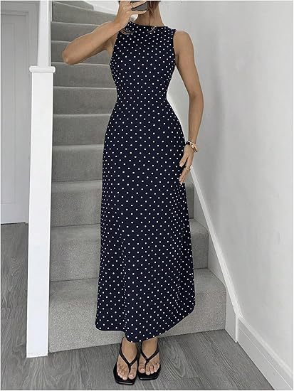 Polka Dot Bodycon Dress – Back Cutout & Lace-Up Detail