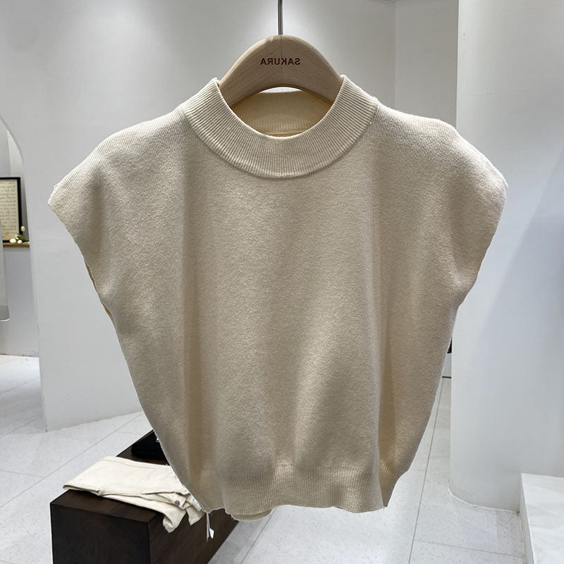Women's Knitted Vest Top Sleeveless Mock Neck – Waist Bandage Outerwear