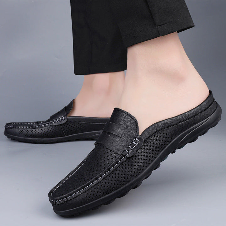Perforated Vegan Leather Half Slipper Loafer – Open-Back Breathable