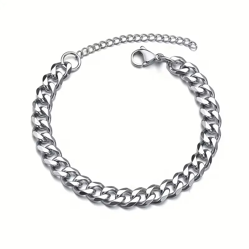 Cuban Link Bracelet Men – Polished Stainless Steel Lobster Clasp