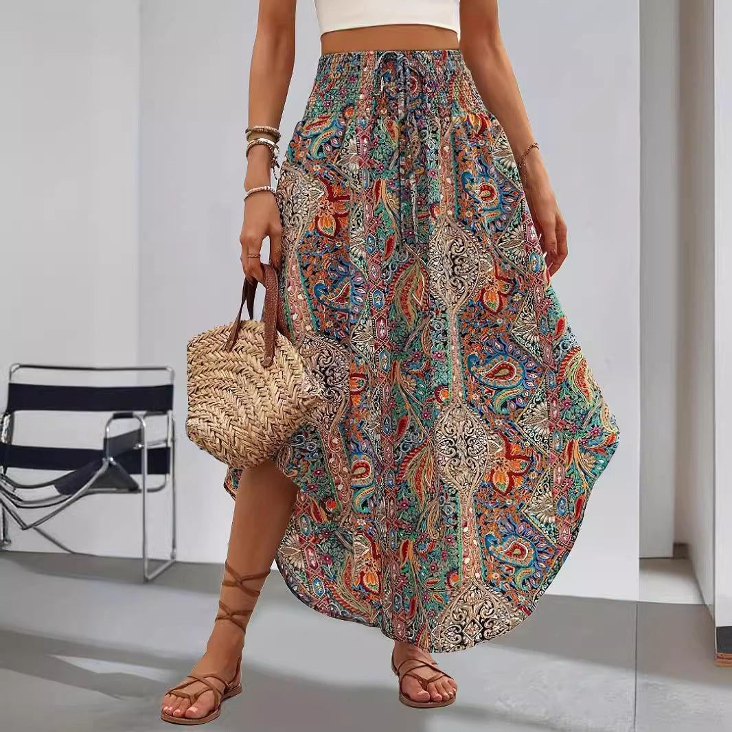 Boho Maxi Skirt – Women's Printed High Waist Flowing Silhouette