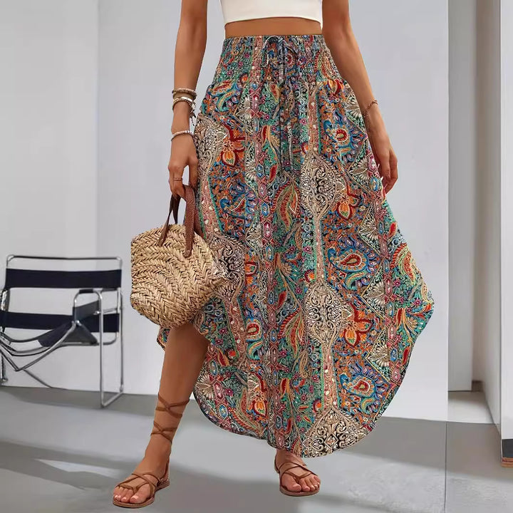 Boho Maxi Skirt – Women's Printed High Waist Flowing Silhouette