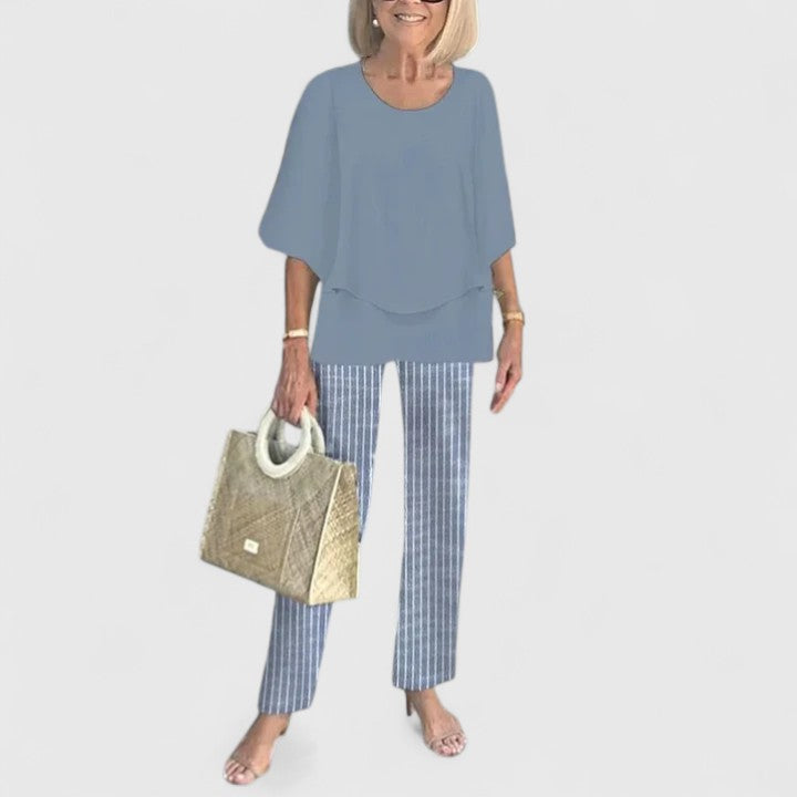 Women's Floral Pants Two-Piece Set – Round Neck Half Sleeve Co-ord
