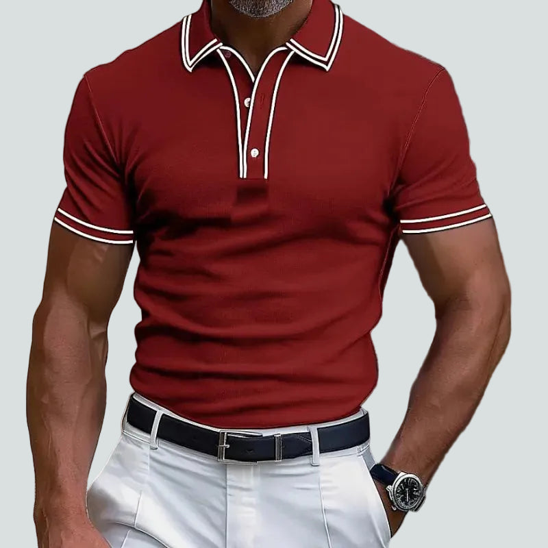 Men's Ribbed Polo Shirt – Slim Fit Contrast Piping