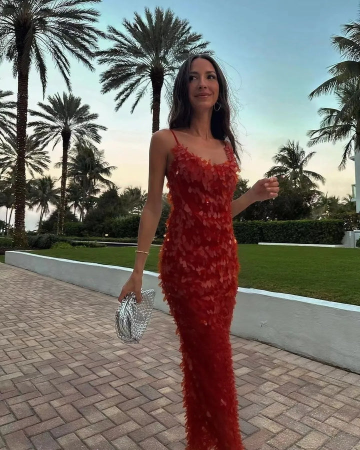 Sequin Maxi Dress – Sleeveless Open Back Evening Gown for Women