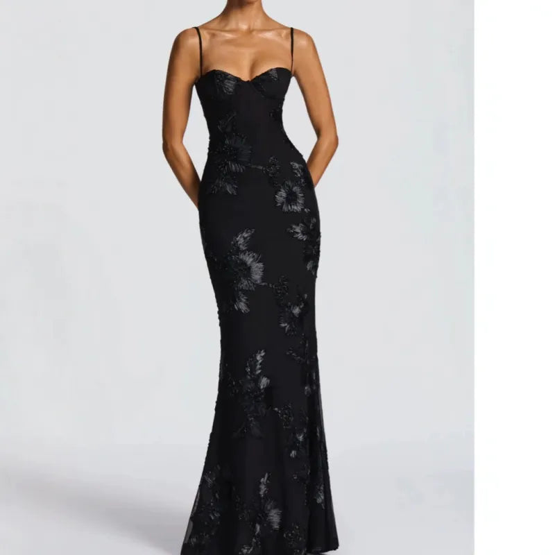 Maxi Dress – Sheer Floral Mermaid, Structured Fit Women&