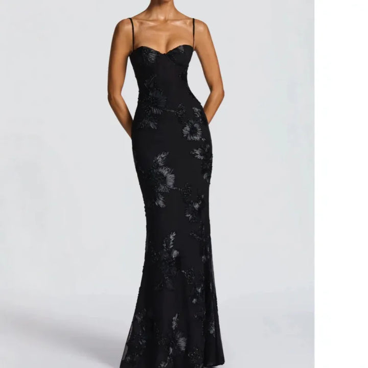 Maxi Dress – Sheer Floral Mermaid, Structured Fit Women&