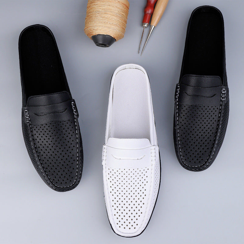 Perforated Vegan Leather Half Slipper Loafer – Open-Back Breathable