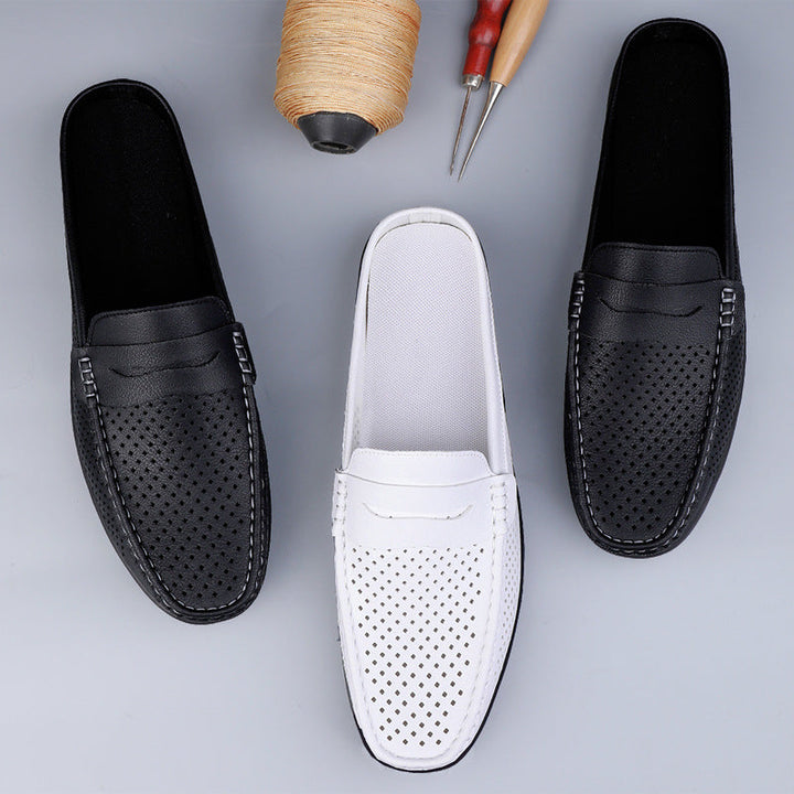 Perforated Vegan Leather Half Slipper Loafer – Open-Back Breathable