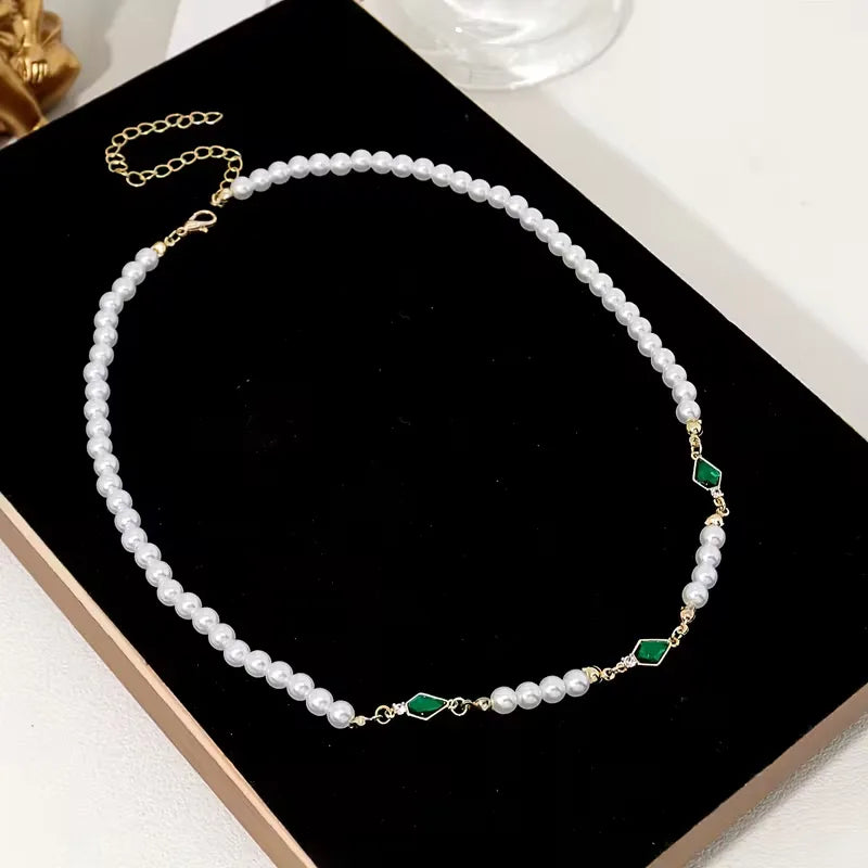 Pearl Necklace with Zirconia | Adjustable -Tone Chain