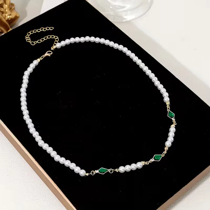 Pearl Necklace with Zirconia | Adjustable -Tone Chain