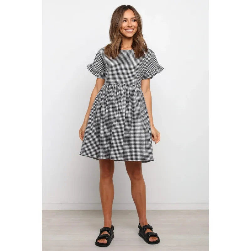 Gingham Mini Dress – Flutter Sleeve A-Line Relaxed Fit