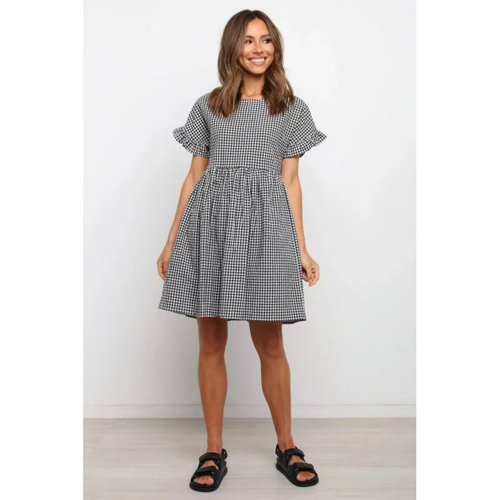 Gingham Mini Dress – Flutter Sleeve A-Line Relaxed Fit