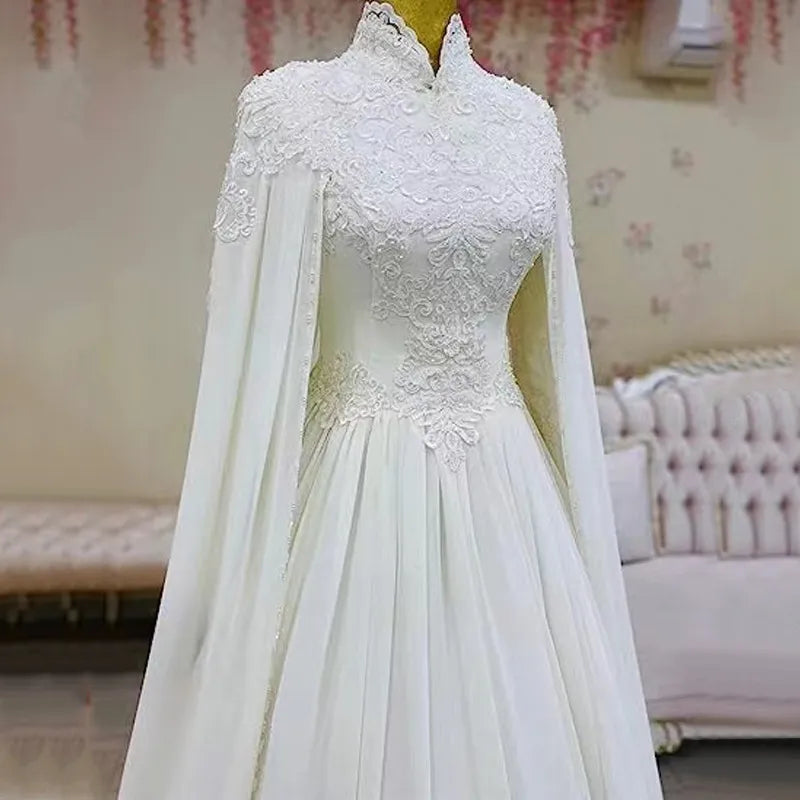 Women's Lace Bodice Long Sleeve Bridal Dress – A-Line Floor Length