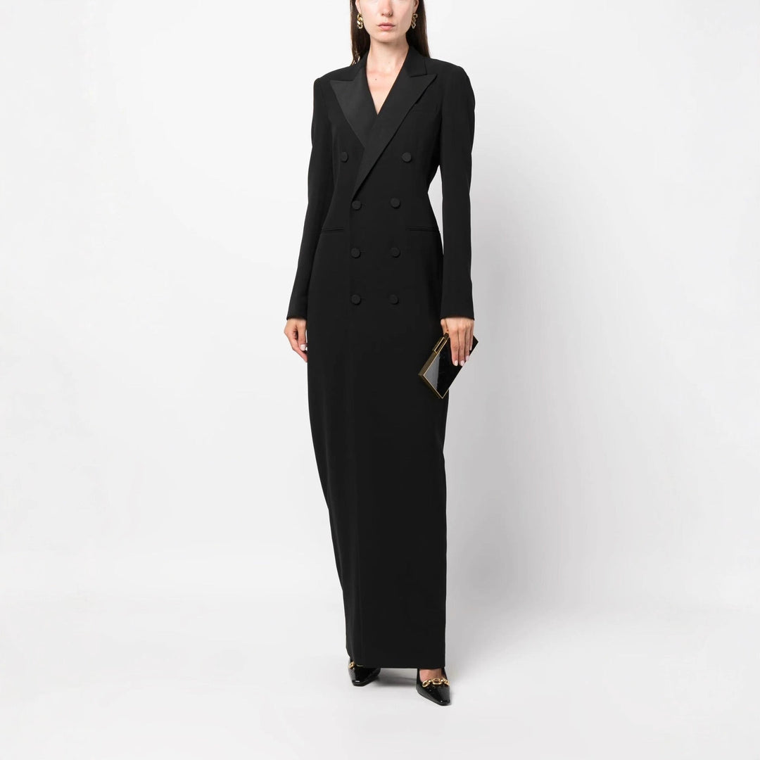 Women's Tailored Maxi Dress – Double-Breasted Blazer Style