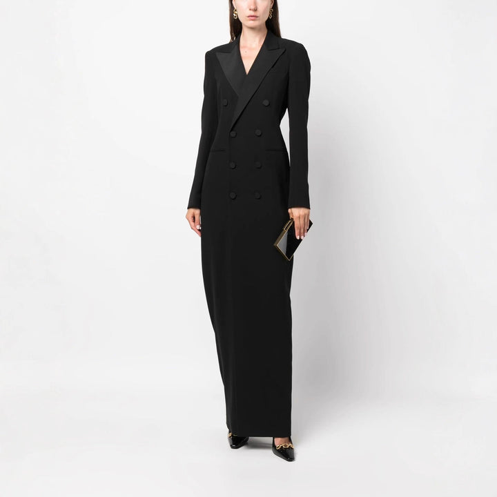 Women's Tailored Maxi Dress – Double-Breasted Blazer Style