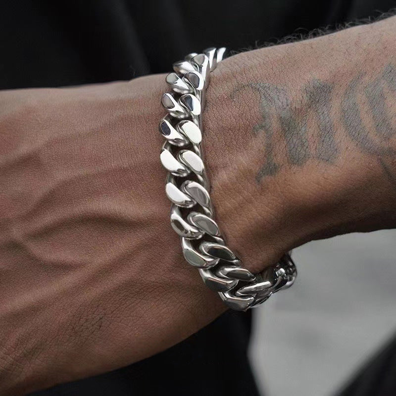 Cuban Link Bracelet Men – Polished Stainless Steel Lobster Clasp