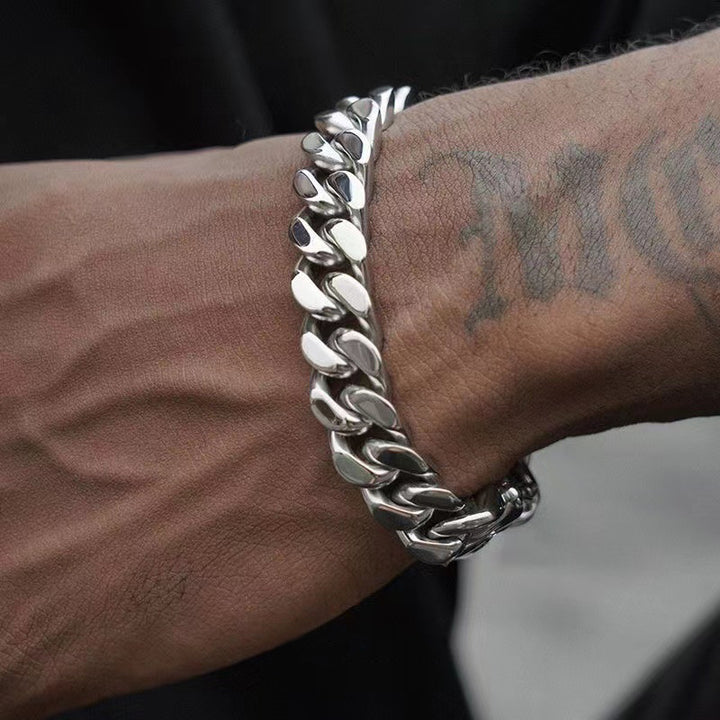 Cuban Link Bracelet Men – Polished Stainless Steel Lobster Clasp