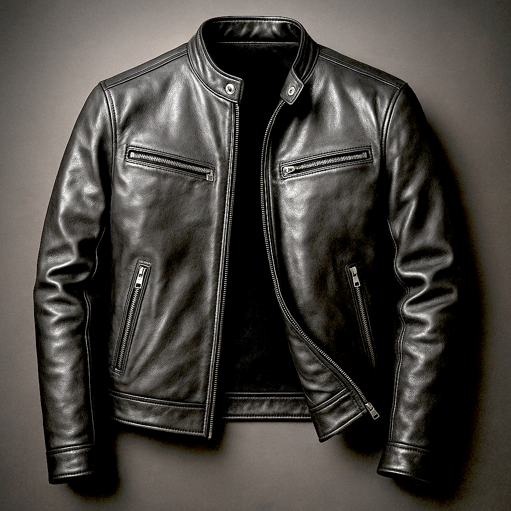 Men's Vegan Leather Vintage Jacket – Four Pockets Metal Zipper Lined