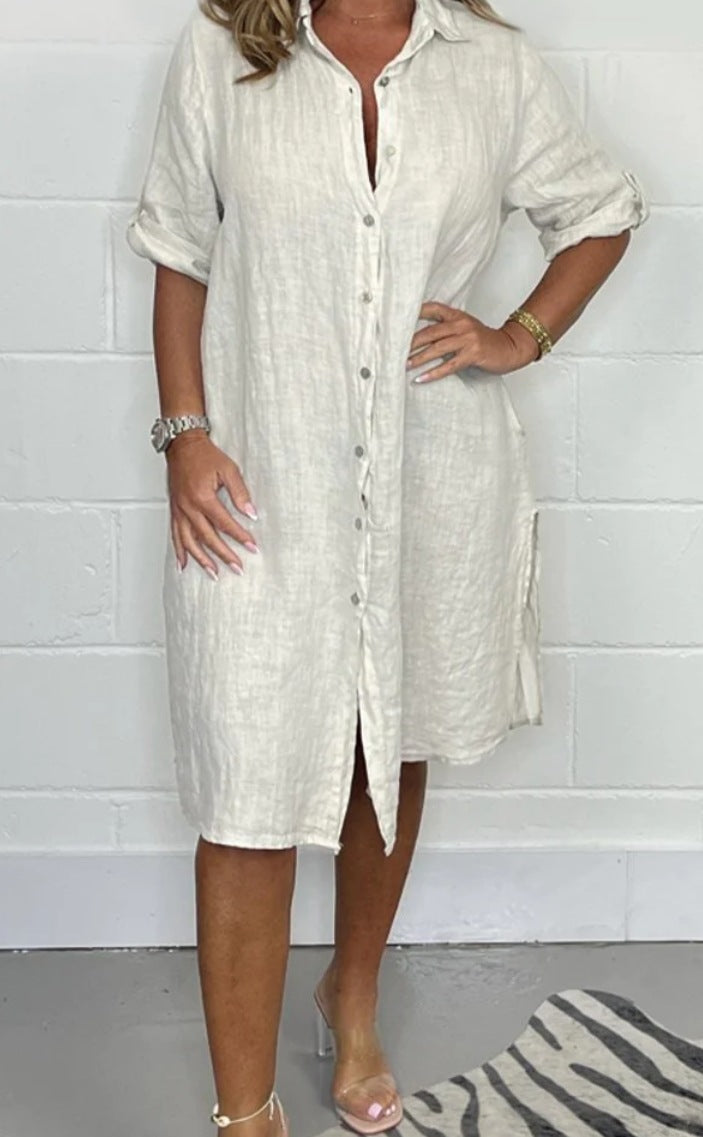 Midi Shirt Dress – Women's Button-Front Relaxed Fit