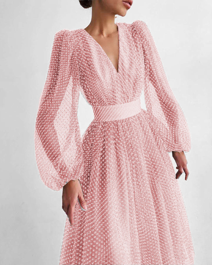 Women's Polka Dot Wrap Midi Dress – Balloon Sleeves