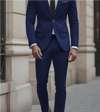 Men's Slim Fit Suit Woven Two-Piece Business Formal – Korean Tailored