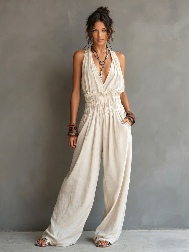 V-Neck Sleeveless Jumpsuit Women – Waist-Cinching Adjustable Straps