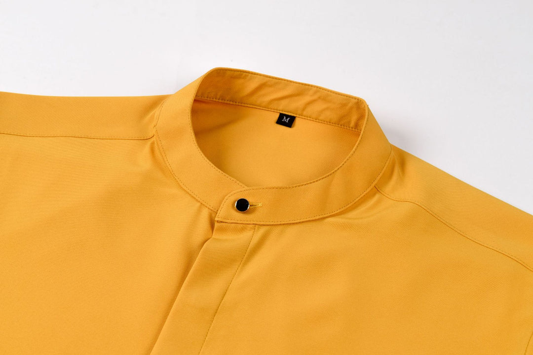 Men's Mandarin Collar Long Sleeve Shirt – Button Front Retro Casual