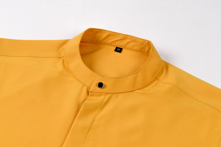 Men's Mandarin Collar Long Sleeve Shirt – Button Front Retro Casual