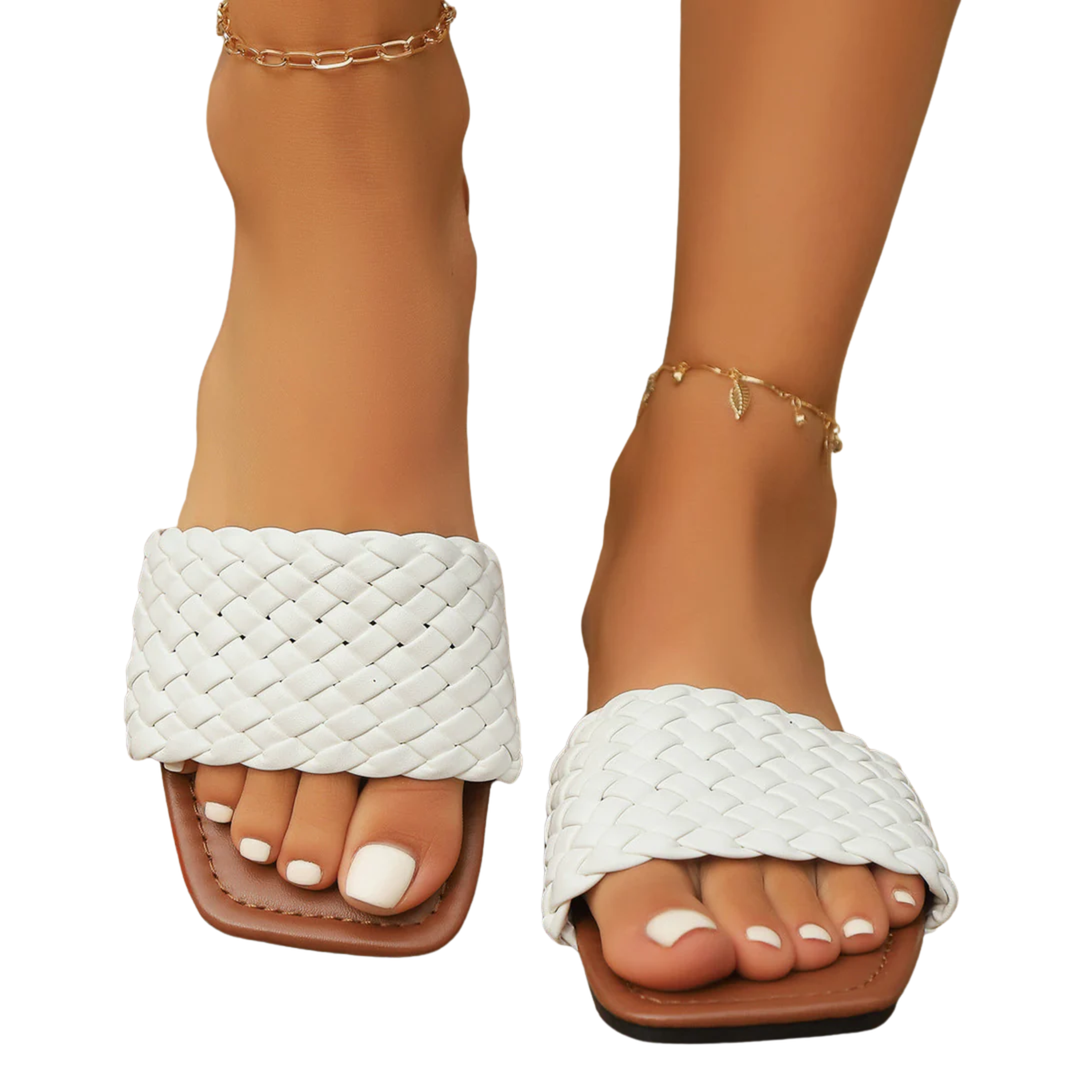 Women's Flat Sandals – Braided Strap & Cushioned Footbed
